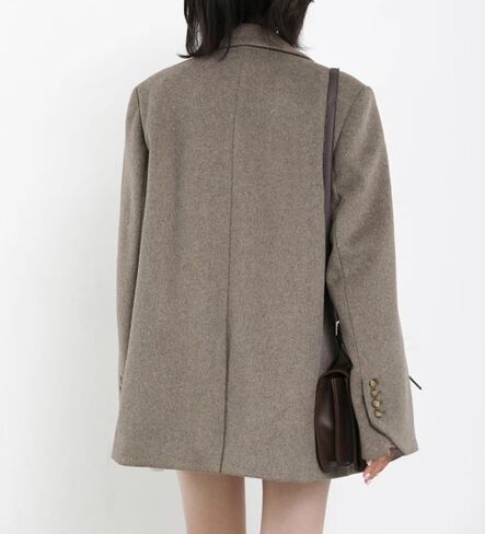 Women Autumn Winter Woolen Blazer Cotton Lining Thick Warm Solid Color Coat Office Tops in Saudi Arabia