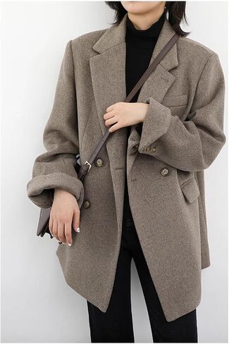 Women Autumn Winter Woolen Blazer Cotton Lining Thick Warm Solid Color Coat Office Tops in Saudi Arabia