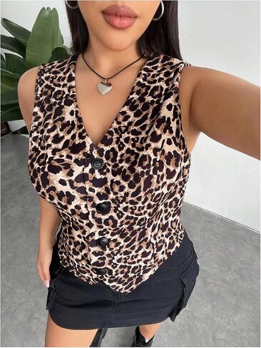 Wdirara Women's Plus Leopard Print Button Down Down in Saudi Arabia