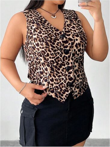 Wdirara Women's Plus Leopard Print Button Down Down in Saudi Arabia