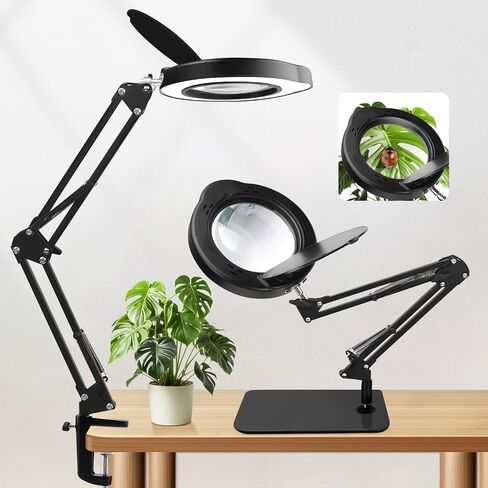 10X Desk Magnifying Glass with Light and Stand,Real Glass LED Lighted Magnifier,5 Color Modes Stepless Dimmable,Hands Free Metal Desk Lamp for Craft Reading Painting Hobby Close Work in Saudi Arabia