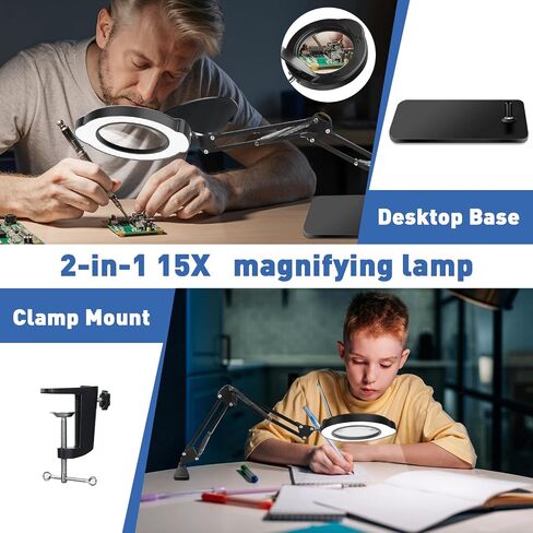 10X Desk Magnifying Glass with Light and Stand,Real Glass LED Lighted Magnifier,5 Color Modes Stepless Dimmable,Hands Free Metal Desk Lamp for Craft Reading Painting Hobby Close Work in Saudi Arabia
