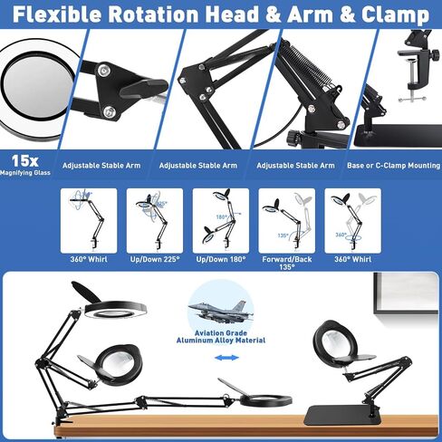 10X Desk Magnifying Glass with Light and Stand,Real Glass LED Lighted Magnifier,5 Color Modes Stepless Dimmable,Hands Free Metal Desk Lamp for Craft Reading Painting Hobby Close Work in Saudi Arabia