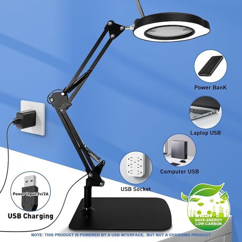 10X Desk Magnifying Glass with Light and Stand,Real Glass LED Lighted Magnifier,5 Color Modes Stepless Dimmable,Hands Free Metal Desk Lamp for Craft Reading Painting Hobby Close Work in Saudi Arabia