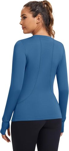 Loovoo Thermal Shirts for Women Long Sleeve Workout Tops Crewneck Fleece Base Layer Running Athletic Tee with Zipper Pocket in Saudi Arabia
