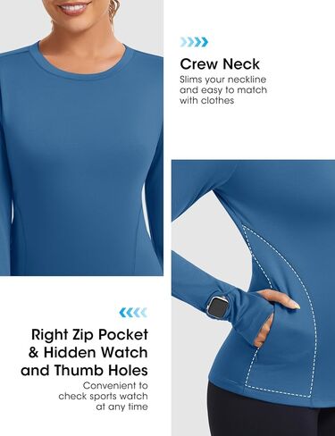 Loovoo Thermal Shirts for Women Long Sleeve Workout Tops Crewneck Fleece Base Layer Running Athletic Tee with Zipper Pocket in Saudi Arabia