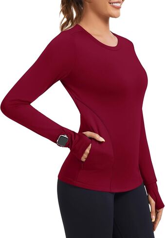 Loovoo Thermal Shirts for Women Long Sleeve Workout Tops Crewneck Fleece Base Layer Running Athletic Tee with Zipper Pocket in Saudi Arabia