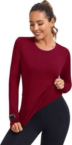 Loovoo Thermal Shirts for Women Long Sleeve Workout Tops Crewneck Fleece Base Layer Running Athletic Tee with Zipper Pocket in Saudi Arabia