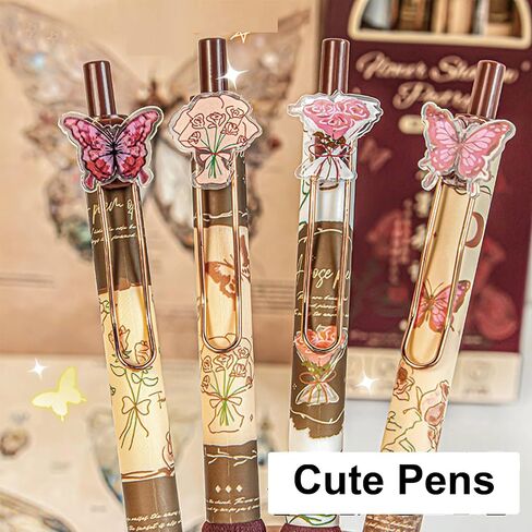 4 Pcs Gel Pens Purple Butterfly Pens Cute Retractable Pens 0.5mm Black Ink Writing Pen for Women Girls Men Boy Pen Office School Supplies (Purple Butterfly) in Kuwait