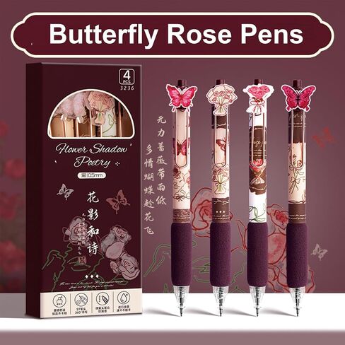 4 Pcs Gel Pens Purple Butterfly Pens Cute Retractable Pens 0.5mm Black Ink Writing Pen for Women Girls Men Boy Pen Office School Supplies (Purple Butterfly) in Kuwait