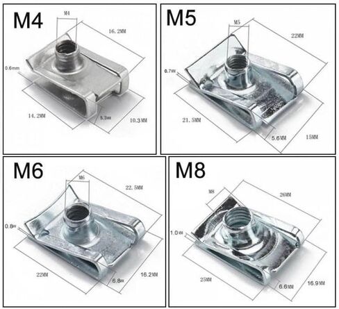 20pcs u type spring steel مقاطع لـ m4 m5 m6 m8 مع صواميل القصب الملولبة بحجم 8 مم 6 مم in Saudi Arabia
