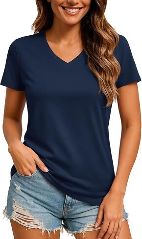 تي شيرت TACVASEN للسيدات بعامل حماية من أشعة الشمس 50+ للحماية من الشمس ورقبة على شكل حرف V وأكمام قصيرة تي شيرت سريع الجفاف للمشي لمسافات طويلة والجري والتمارين in Kuwait