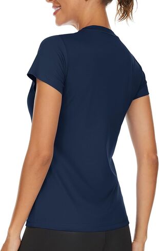 تي شيرت TACVASEN للسيدات بعامل حماية من أشعة الشمس 50+ للحماية من الشمس ورقبة على شكل حرف V وأكمام قصيرة تي شيرت سريع الجفاف للمشي لمسافات طويلة والجري والتمارين in Kuwait