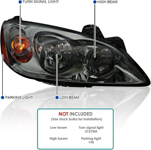 المواصفات المصابيح الأمامية السوداء المواصفات تتوافق مع 2005-2010 Pontiac G6 L+R زوج مصباح رأس العنوان in Kuwait