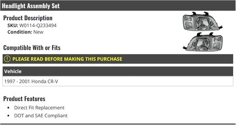 مجموعة مجموعة المصباح - متوافق مع 1997-2001 هوندا CRV in Kuwait