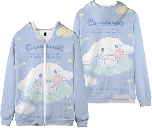 Anime Zipper Hoodie Sweatshirt Women's Long Sleeve Fleece Hooded Jacket Girls Cartoon Pullover Sweaters in Kuwait