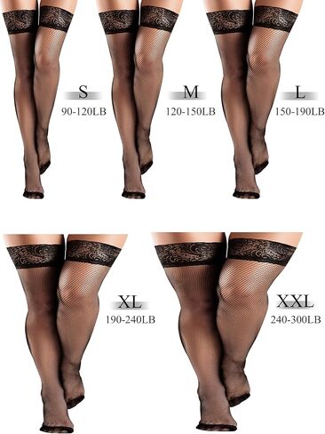 Bencailor 4 Pairs Fishnet Thigh High Stocking Silicone Lace Top Sheer Over Knee Stocking Silky Stockings for Women in Kuwait