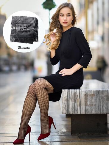 Bencailor 4 Pairs Fishnet Thigh High Stocking Silicone Lace Top Sheer Over Knee Stocking Silky Stockings for Women in Kuwait