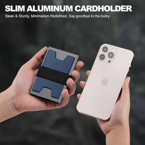 Slim Aluminum Card Holder Wallet for Men, Durable Expandable Backplate, RFID Blocking Minimalist Metal Pop Up Wallet, Holds 12+ Cards Plus Cash (Black) in Saudi Arabia