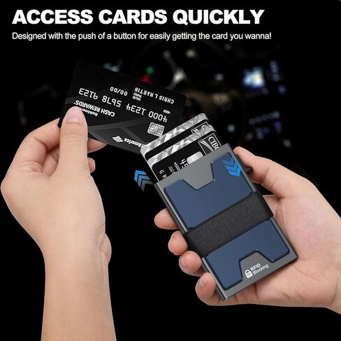 Slim Aluminum Card Holder Wallet for Men, Durable Expandable Backplate, RFID Blocking Minimalist Metal Pop Up Wallet, Holds 12+ Cards Plus Cash (Black) in Saudi Arabia