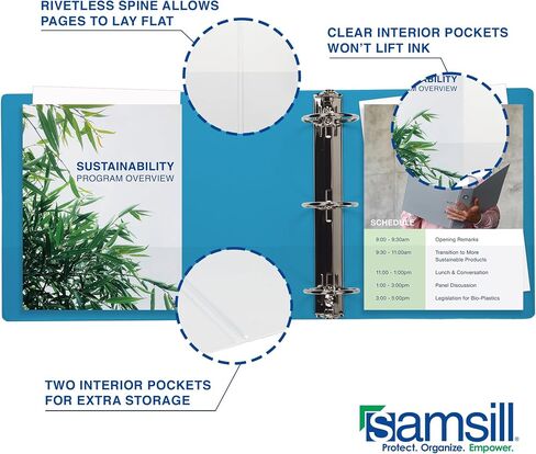 Samsill متين 1 بوصة ، مصنوعة في الولايات المتحدة الأمريكية ، D Ring Binder ، غطاء عرض واضح للتخصيص ، الأزرق الداكن ، يحمل 225 صفحة in Saudi Arabia