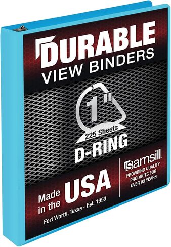 Samsill متين 1 بوصة ، مصنوعة في الولايات المتحدة الأمريكية ، D Ring Binder ، غطاء عرض واضح للتخصيص ، الأزرق الداكن ، يحمل 225 صفحة in Saudi Arabia