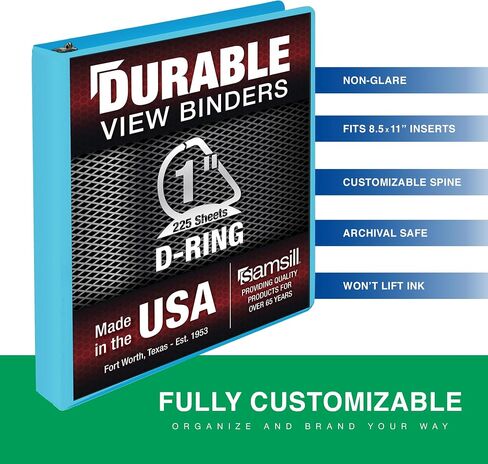 Samsill متين 1 بوصة ، مصنوعة في الولايات المتحدة الأمريكية ، D Ring Binder ، غطاء عرض واضح للتخصيص ، الأزرق الداكن ، يحمل 225 صفحة in Saudi Arabia