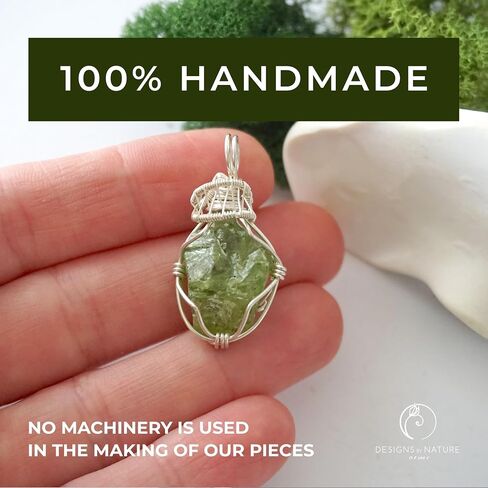 Designs by Nature Gems - Natural Peridot Necklace - Wire Wrapped in Genuine Sterling Silver - Natural August Birthstone Jewelry - With 24" Tan Leather - August Gift Jewelry - Handmade in North America in Kuwait