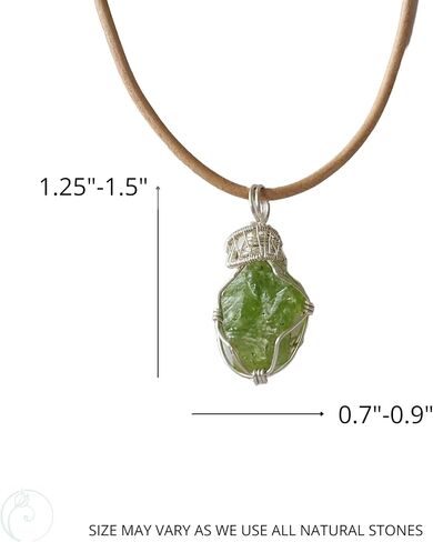 Designs by Nature Gems - Natural Peridot Necklace - Wire Wrapped in Genuine Sterling Silver - Natural August Birthstone Jewelry - With 24" Tan Leather - August Gift Jewelry - Handmade in North America in Kuwait
