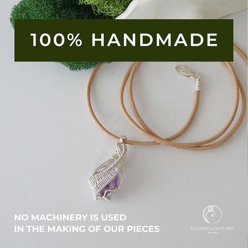 Designs by Nature Gems - Natural Peridot Necklace - Wire Wrapped in Genuine Sterling Silver - Natural August Birthstone Jewelry - With 24" Tan Leather - August Gift Jewelry - Handmade in North America in Kuwait