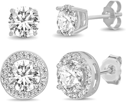 Lesa Michele Cubic Zirconia Stud Silver أقراط للنساء 2 زوج مجموعة من حجارة CZ in Kuwait
