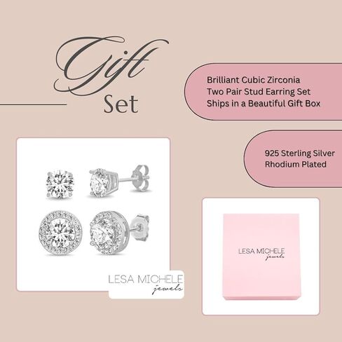 Lesa Michele Cubic Zirconia Stud Silver أقراط للنساء 2 زوج مجموعة من حجارة CZ in Kuwait