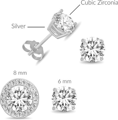 Lesa Michele Cubic Zirconia Stud Silver أقراط للنساء 2 زوج مجموعة من حجارة CZ in Kuwait