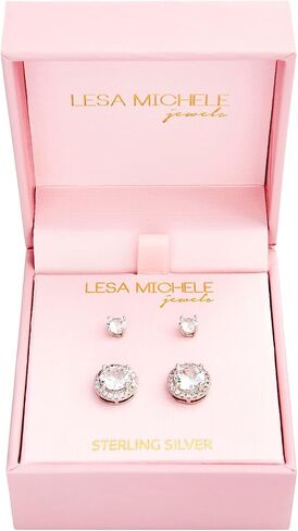 Lesa Michele Cubic Zirconia Stud Silver أقراط للنساء 2 زوج مجموعة من حجارة CZ in Kuwait