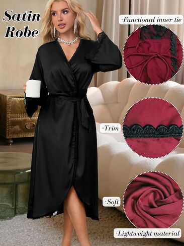 Women's Silky Sheer Kimono Robe, Flowy Lightweight Satin Long Lingerie Robe, Boudoir Photography Dressing Gown in Saudi Arabia