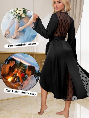 Women's Silky Sheer Kimono Robe, Flowy Lightweight Satin Long Lingerie Robe, Boudoir Photography Dressing Gown in Saudi Arabia