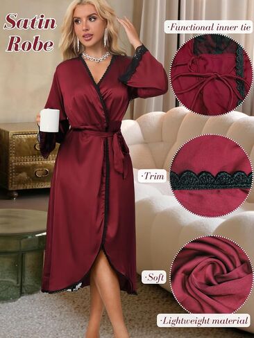 Women's Silky Sheer Kimono Robe, Flowy Lightweight Satin Long Lingerie Robe, Boudoir Photography Dressing Gown in Saudi Arabia