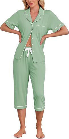 EA'S SECRET Womens Pajamas Set Capri Modal Pj Sets For Woman Button Down Short Sleeve Loungewear Set Sexy Sleepwear For Women in Kuwait