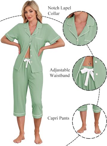 EA'S SECRET Womens Pajamas Set Capri Modal Pj Sets For Woman Button Down Short Sleeve Loungewear Set Sexy Sleepwear For Women in Kuwait