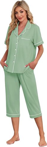 EA'S SECRET Womens Pajamas Set Capri Modal Pj Sets For Woman Button Down Short Sleeve Loungewear Set Sexy Sleepwear For Women in Kuwait