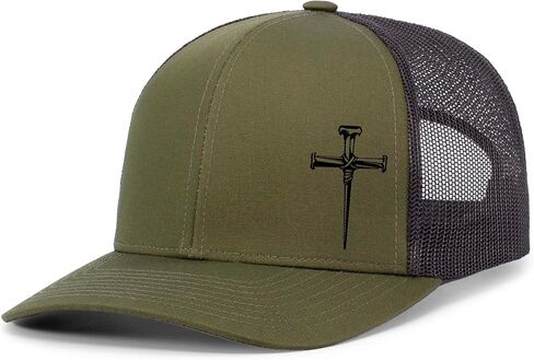 Men's Christian Faith Cross Nails Embroidered Mesh Back Trucker Hat, Ocean Blue/Heather Grey/Beige in Saudi Arabia