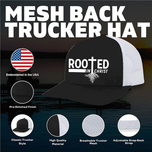 Men's Christian Faith Cross Nails Embroidered Mesh Back Trucker Hat, Ocean Blue/Heather Grey/Beige in Saudi Arabia