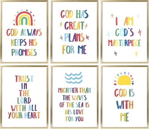 6Pcs Colorfully Bible Verses Children Wall Art Christianity is Inspiring Canvas Wall Decor Pictures Religion Painting Poster Printings for Children's Room Nursery Artwork Home Decoration Unframed in Saudi Arabia