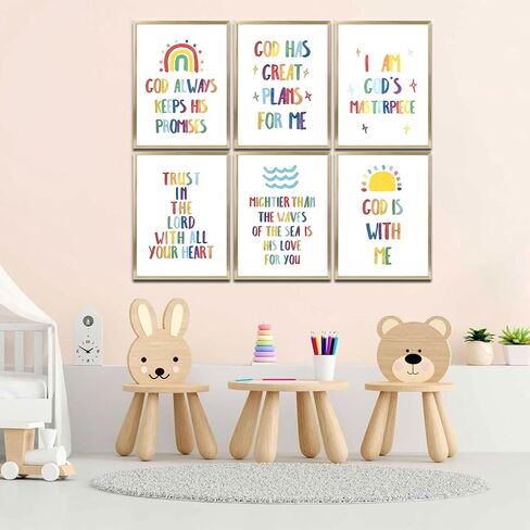 6Pcs Colorfully Bible Verses Children Wall Art Christianity is Inspiring Canvas Wall Decor Pictures Religion Painting Poster Printings for Children's Room Nursery Artwork Home Decoration Unframed in Saudi Arabia