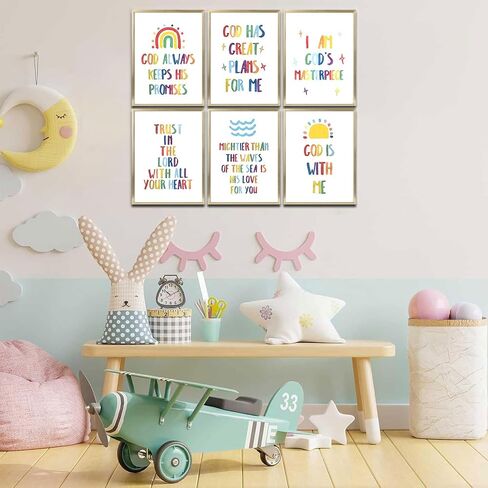 6Pcs Colorfully Bible Verses Children Wall Art Christianity is Inspiring Canvas Wall Decor Pictures Religion Painting Poster Printings for Children's Room Nursery Artwork Home Decoration Unframed in Saudi Arabia