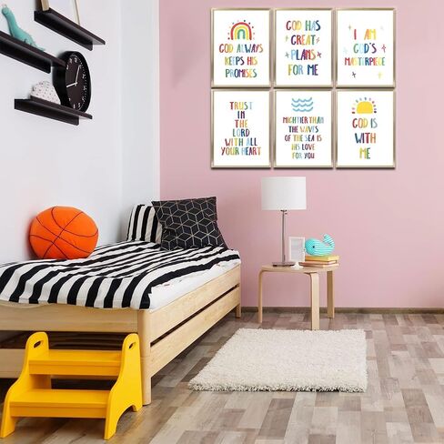 6Pcs Colorfully Bible Verses Children Wall Art Christianity is Inspiring Canvas Wall Decor Pictures Religion Painting Poster Printings for Children's Room Nursery Artwork Home Decoration Unframed in Saudi Arabia