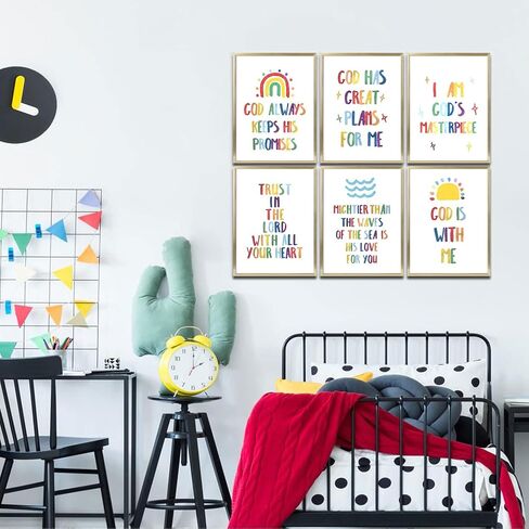 6Pcs Colorfully Bible Verses Children Wall Art Christianity is Inspiring Canvas Wall Decor Pictures Religion Painting Poster Printings for Children's Room Nursery Artwork Home Decoration Unframed in Saudi Arabia