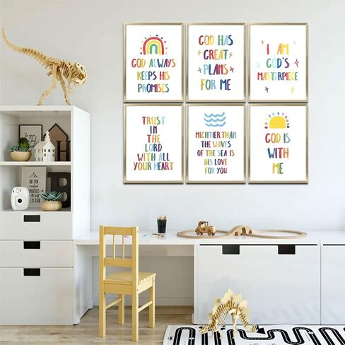 6Pcs Colorfully Bible Verses Children Wall Art Christianity is Inspiring Canvas Wall Decor Pictures Religion Painting Poster Printings for Children's Room Nursery Artwork Home Decoration Unframed in Saudi Arabia