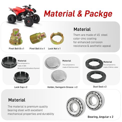 Swingarm Bearing & Lock Nut, Bolt, Seal, Cap Rebuild Kit Compatible with Honda Recon 250 TRX250/TRX250X/TRX250EX/TRX250TE/TRX250TM,FourTrax 300 TRX300,Rancher 350/400,Foreman 400/450/500,Rubicon 500 in Saudi Arabia