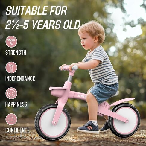 Sereed Toddler Balance Bike Bike 2 Year ، 12 Ingable Kids Bike Toy مع سلة ، هدية عيد ميلاد لـ Age 2 3 4 5 Boys Girls ، Assembly Free Tools ، No Pedal (Pink) in Kuwait